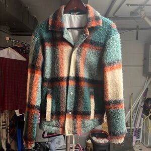 Zara Green and Orange Plaid Lightweight Jacket